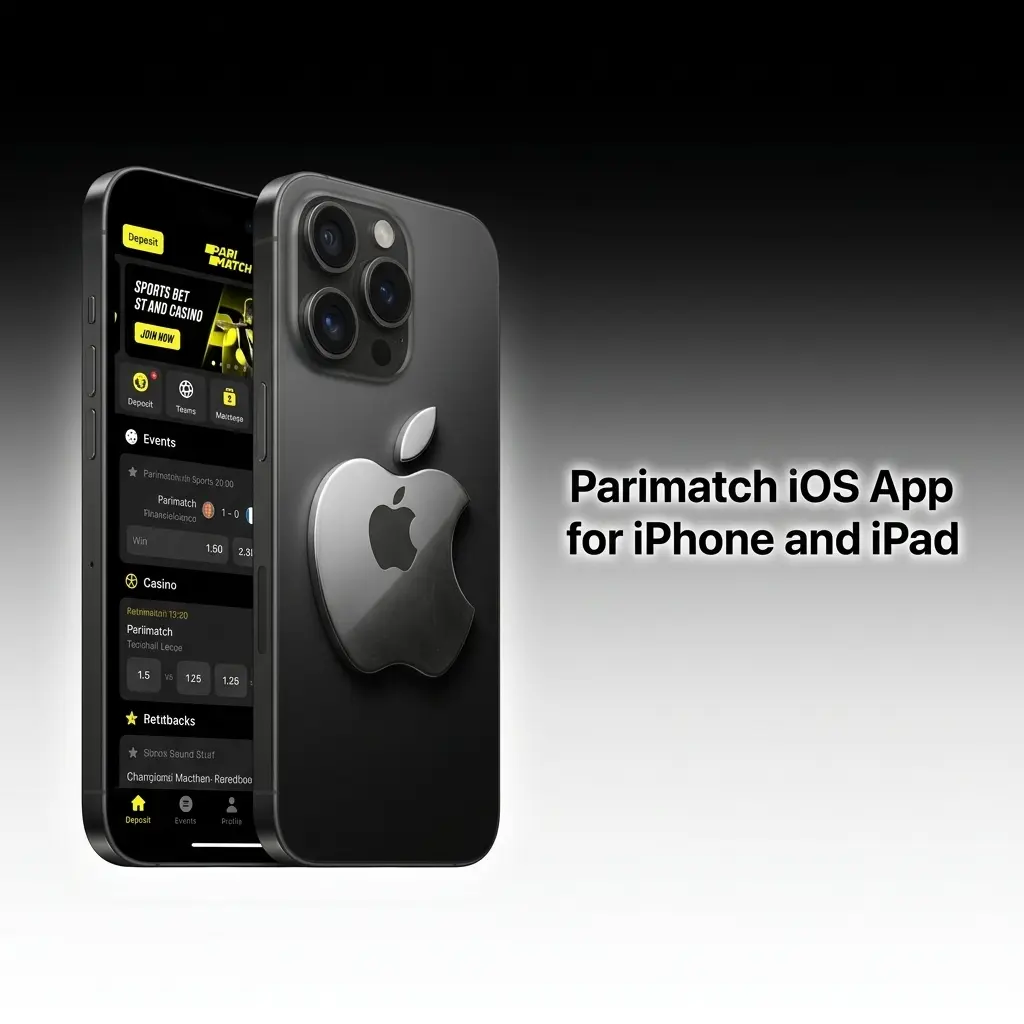 Parimatch iOS app for iPhone and iPad showing sports betting, live casino, and slots on mobile interface