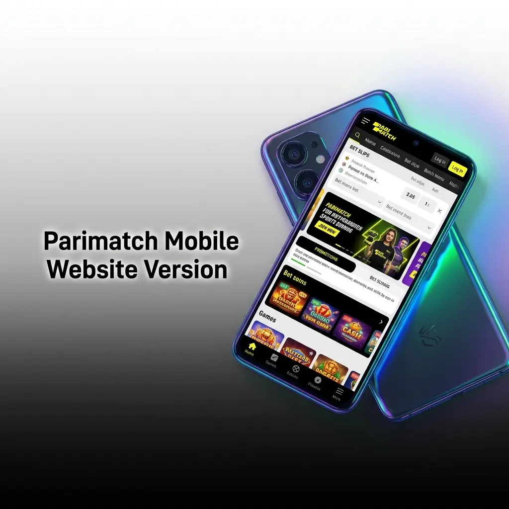 Parimatch mobile website interface showing sports betting, live casino, and slots on a smartphone browser